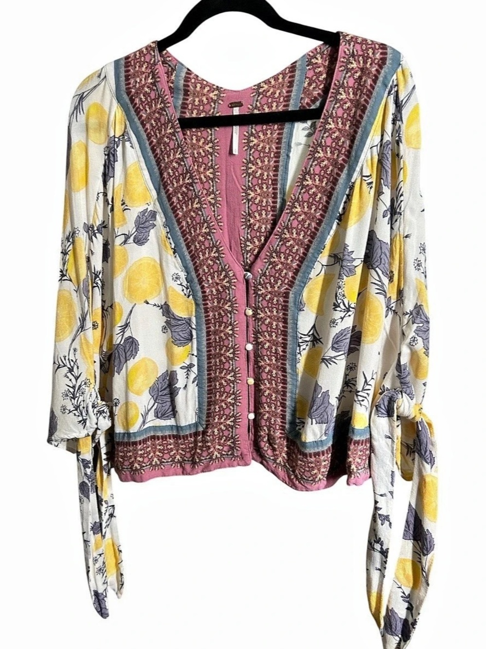 Free People Floral Blouse in Yellow & Pink Sz S